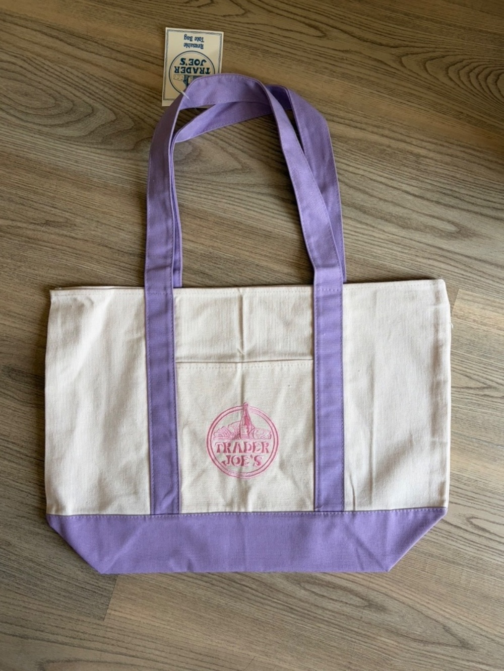 Trader Joe's Special Edition LARGEPastel Canvas Tote Bag 2026  Lavender Pastel